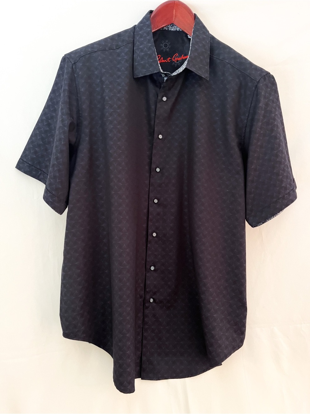 Robert Graham Black Jacquard Short Sleeve Shirt 1XL-Big